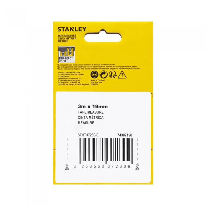 Рулетка измерительная CONTROL-LOCK длиной 3 м, шириной 19 мм, в резиновом корпусе, с двойной шкалой STANLEY STHT37230-0 (STHT37230-0)