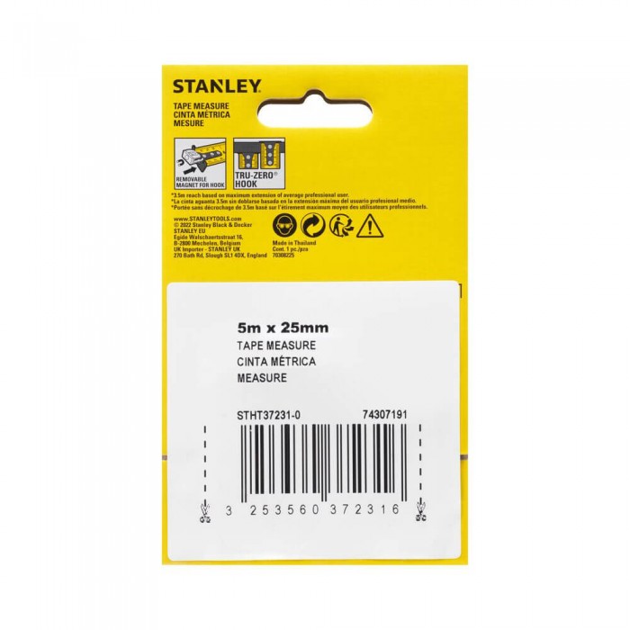 Рулетка измерительная CONTROL-LOCK длиной 5 м, шириной 25 мм, в обрезиненном корпусе, с двойной шкалой STANLEY STHT37231-0 (STHT37231-0)