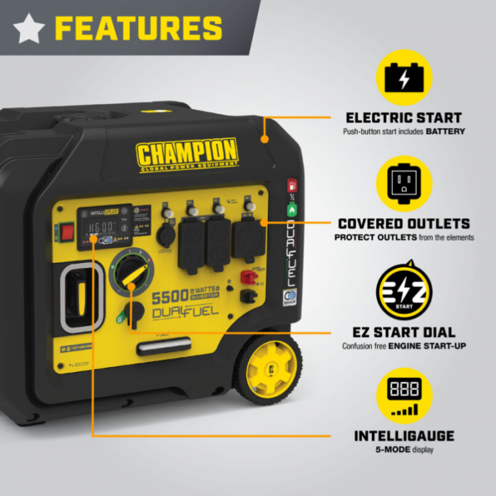 Гібридний інверторний генератор CHAMPION C5500iES DF (501003-UA) Гібридний інверторний генератор CHAMPION C5500iES DF (501003-UA)