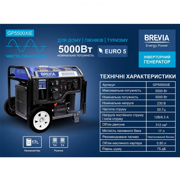 Інверторний генератор BREVIA GP5500XiE Інверторний генератор BREVIA GP5500XiE