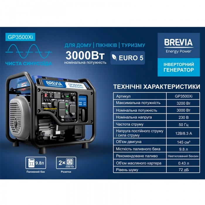 Інверторний генератор BREVIA GP3500Xi Інверторний генератор BREVIA GP3500Xi