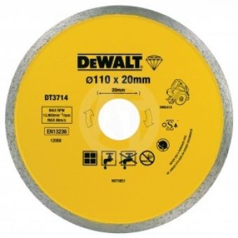 Диск алмазный DeWALT, 110х1.6х20.0мм, сплошной, для мокрой и сухой резки керамической плитки и каменной керамики, для плиткорезов DWC410.